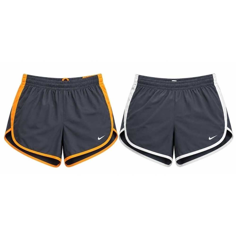 TWO Nike Dri-Fit Running Shorts w/ Inner Leggings Womens Large Orange Gray Black